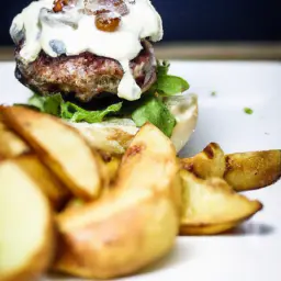 Gorgonzola Cheese Burger with Potato Wedges